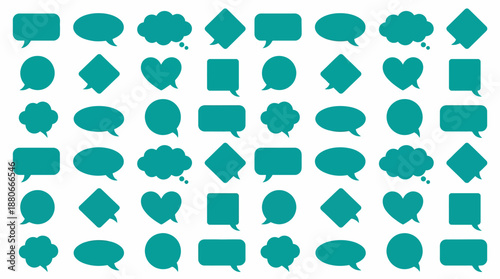 Teal speech bubbles and chat icons in a grid pattern for UI design, messaging, and communication assets