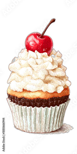 Delicious Cupcake with Cherry and Creamy Frosting