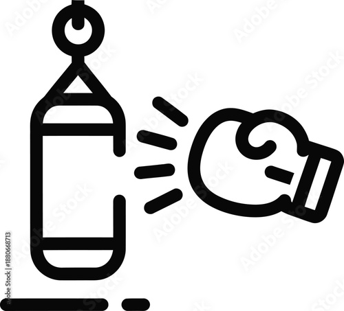 Boxing glove hitting a punching bag during a workout session, symbolizing strength and training