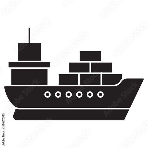 Cargo Ship Icon, Global Freight Carrier, Ocean Trade Vessel, Maritime Transport Giant, vector