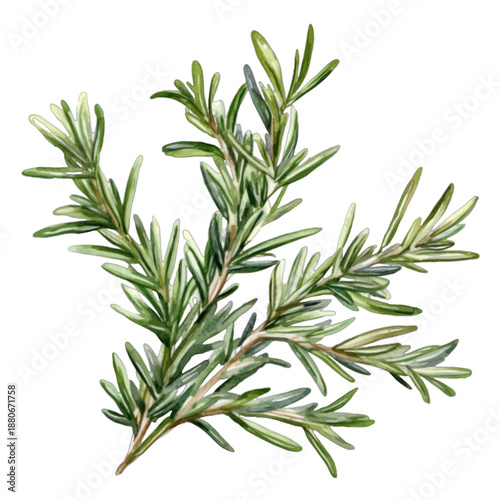 Watercolor Illustration of a Fresh Rosemary Herb Sprig
