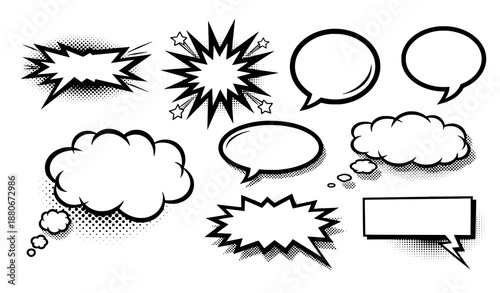 Pop art comic speech bubbles retro vector set