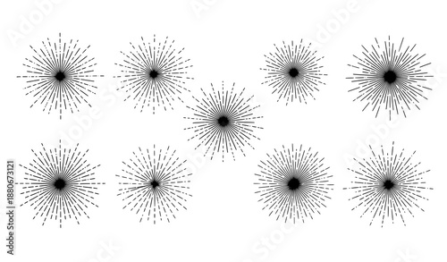 Vintage sunburst hand drawn linear rays vector set