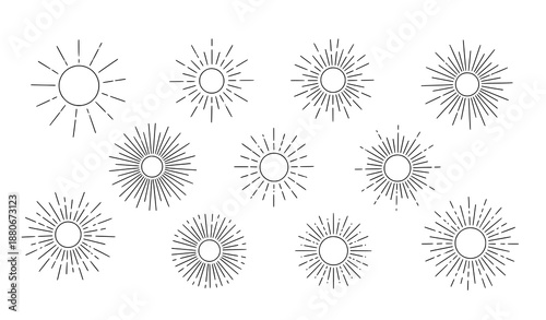Minimal abstract sun ray line icons mega set