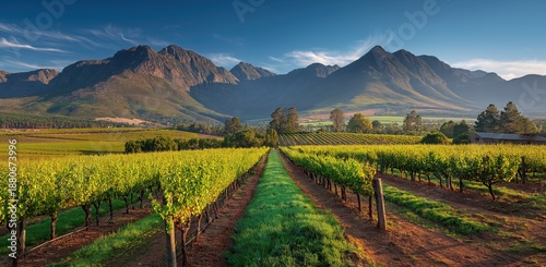 Wallpaper Mural Golden Hour Vineyard Landscape with Mountain Range Torontodigital.ca