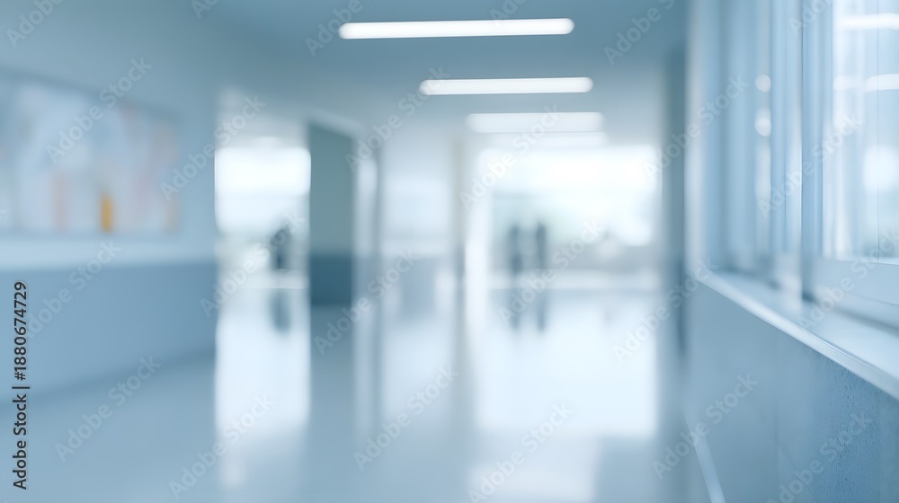 Fototapeta premium Calm hospital corridor evokes serenity clean design inspires healthcare commercial stock photography