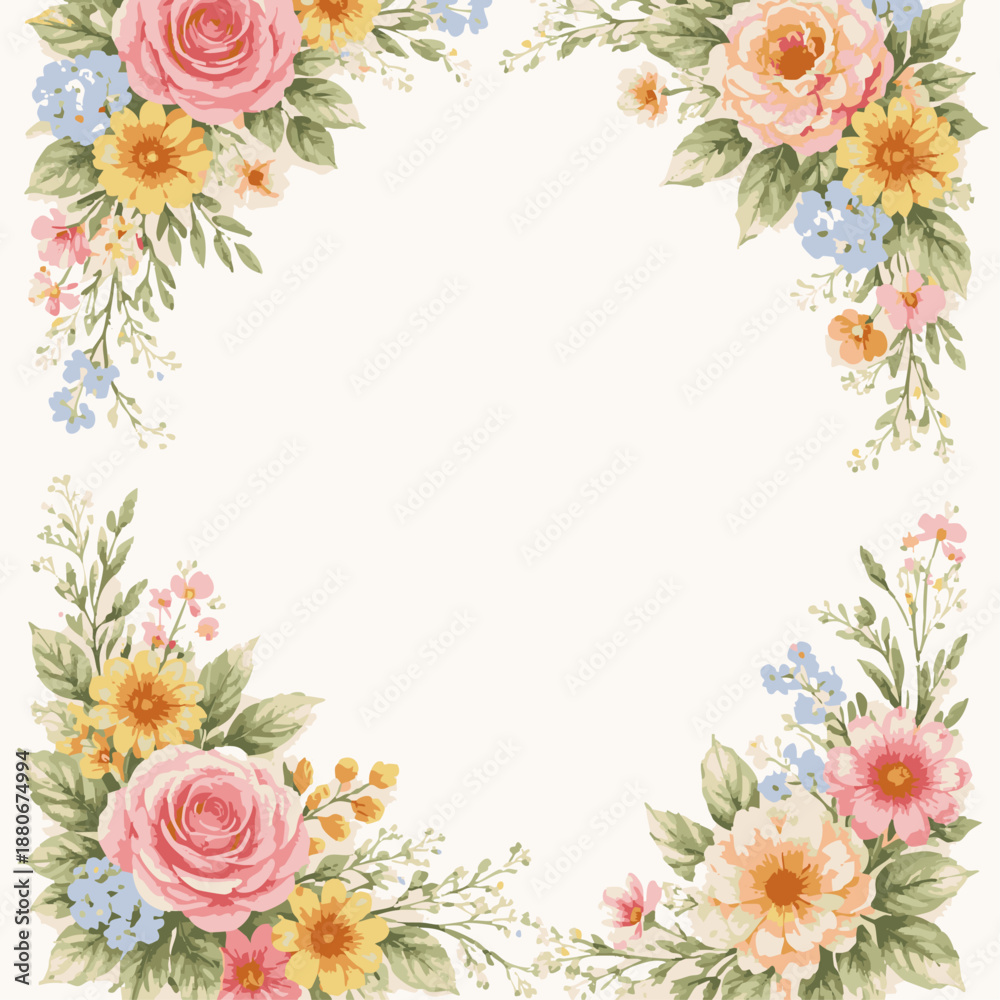 Fototapeta premium Elegant Watercolor Flower Border Frame Design