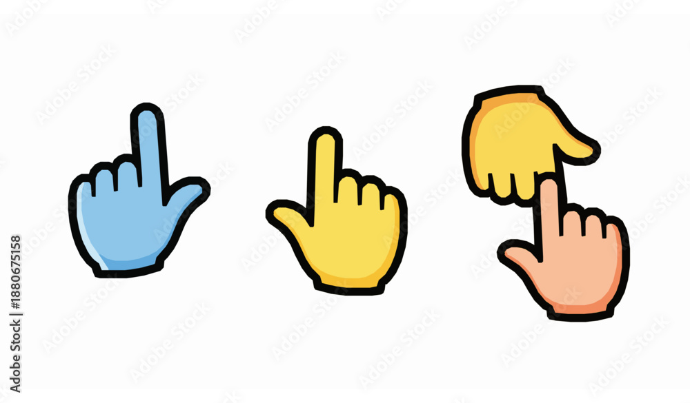Obraz premium Cartoon hand cursor click icon set vector illustration