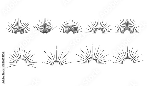 Hand drawn sun rays line art mega set linear vector illustration