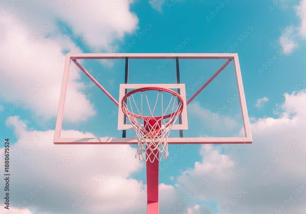 Naklejka premium Vibrant basketball hoop standing alone under sunny sky