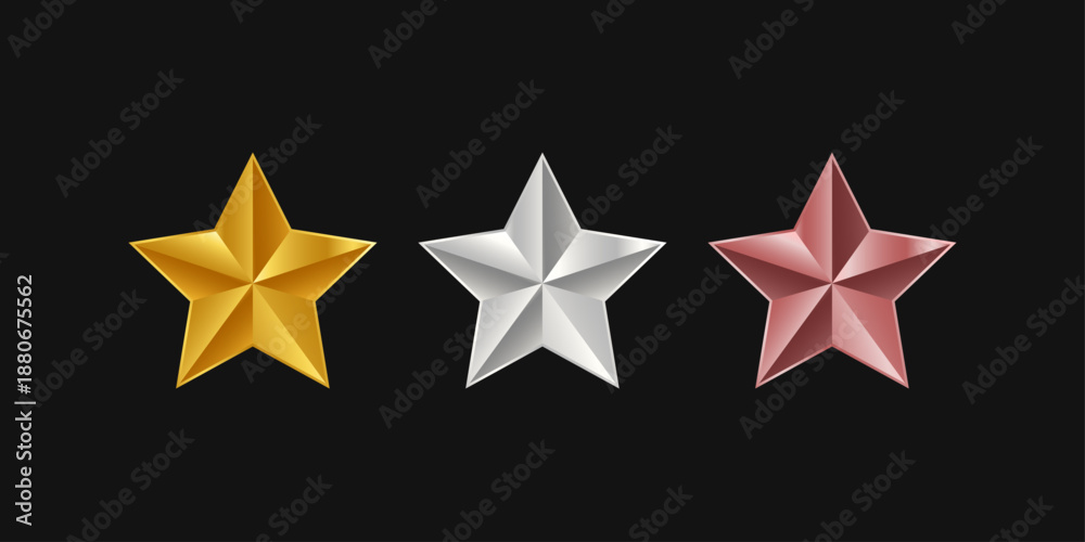 Obraz premium Shiny gold, silver, and bronze stars on a black background with a festive and elegant look