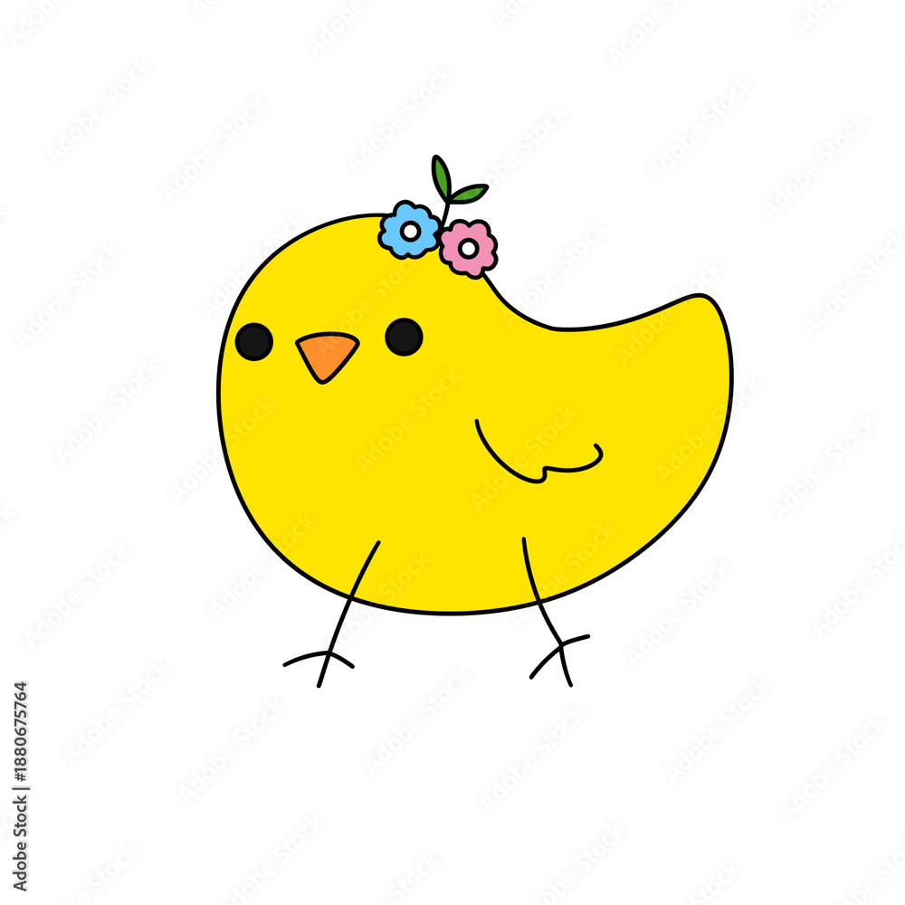 Fototapeta premium A yellow bird with flowers on its head