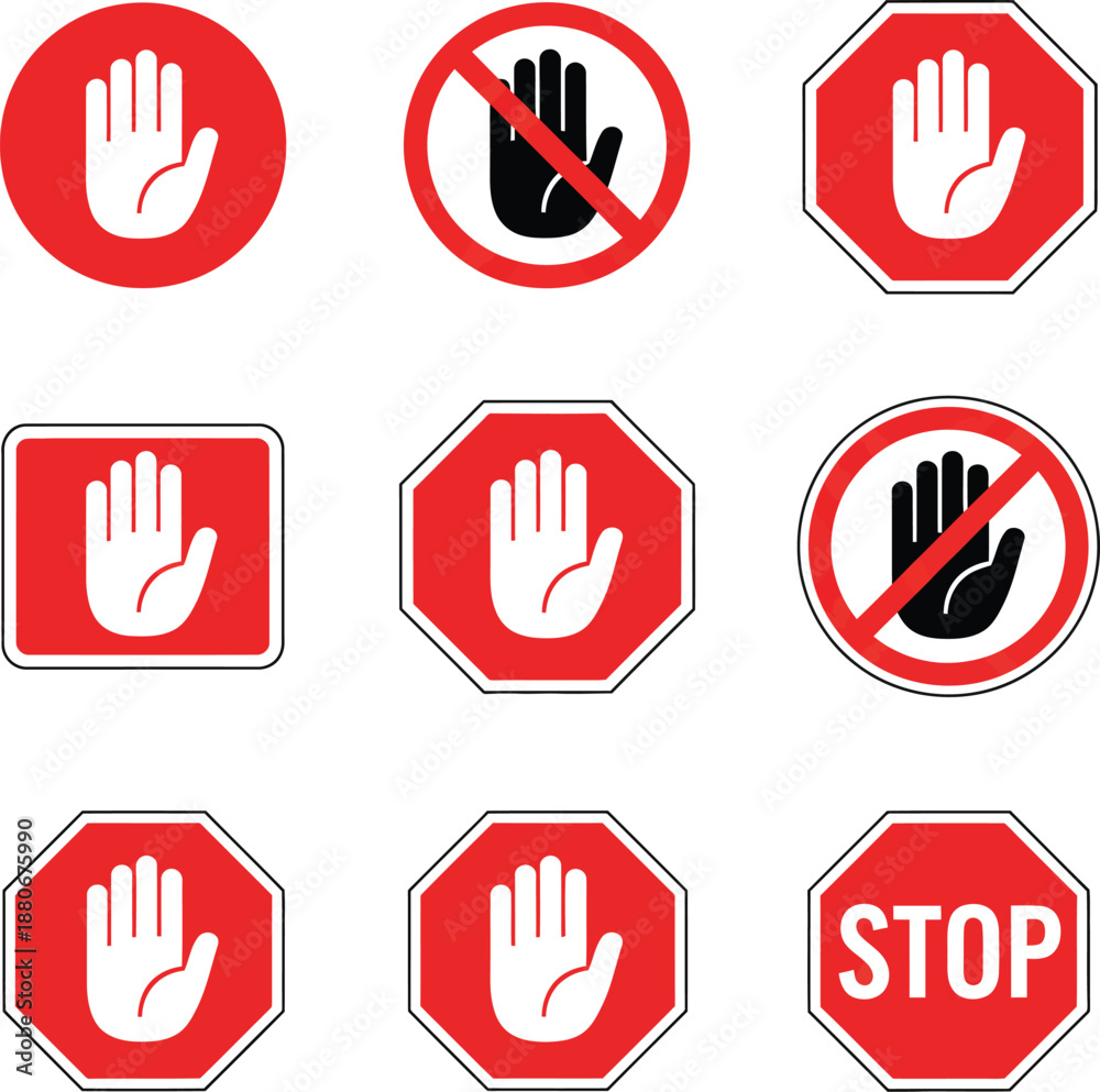 Fototapeta premium Vector set of hand stop signs icon