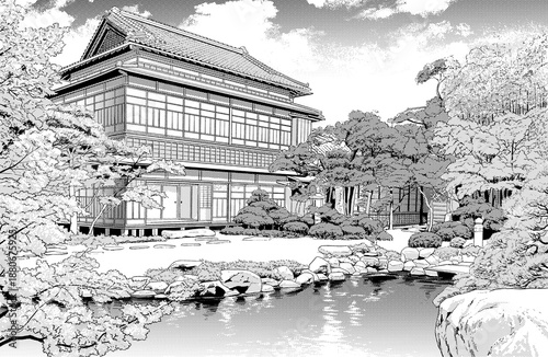 漫画風ペン画イラスト　和風_外観