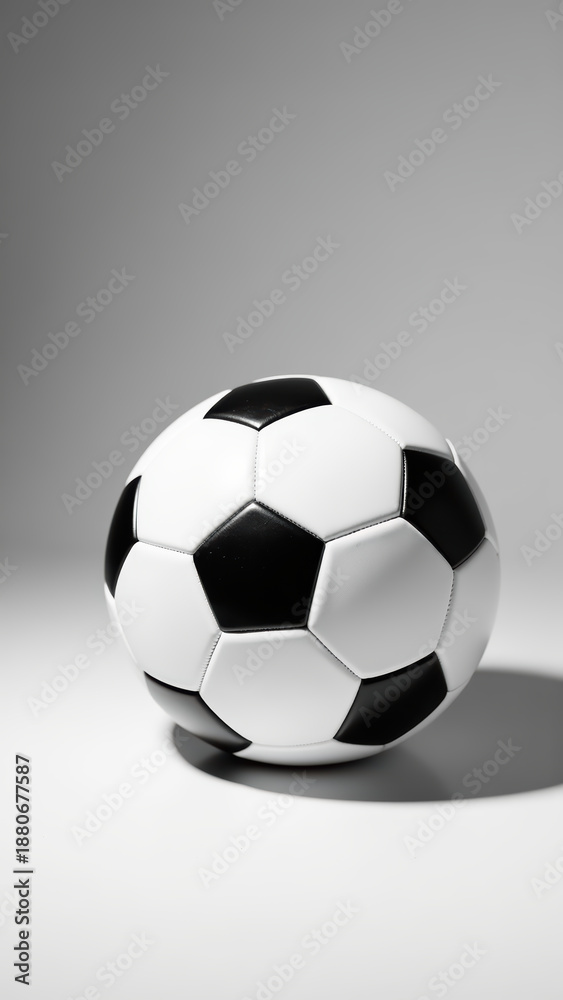 Naklejka premium Classic soccer ball with black and white panels, perfect for sports enthusiasts and athletes