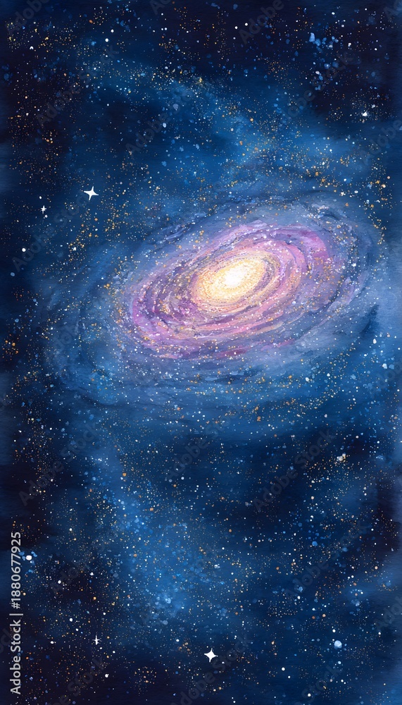Obraz premium Ethereal watercolor galaxy illustration cosmic wonder expansive universe artful design