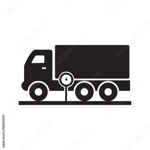 vehicle weighing, truck and weight, black silhouette, vector icon
