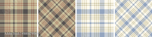 Seamless plaid and check pattern set. tartan checkered fabric fashion texture background.