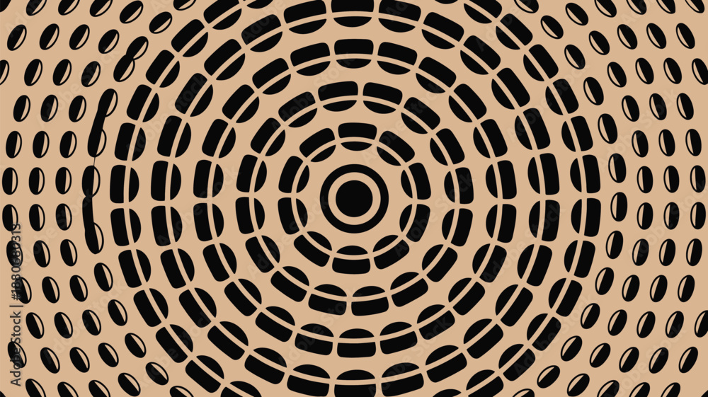 Fototapeta premium Geometric pattern with black oval shapes on beige background