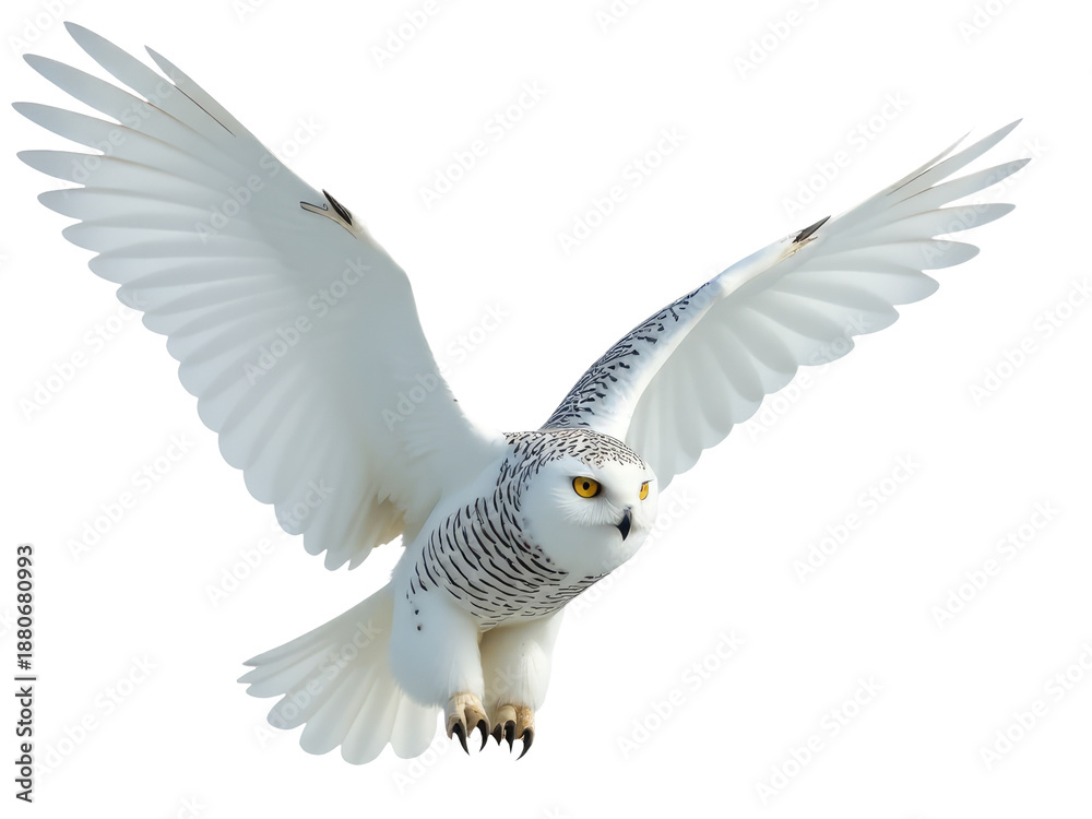 Fototapeta premium A white owl soars through the sky