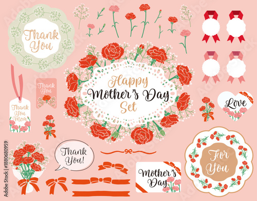 Mother’s Day Vector Illustration Set | Carnation, Gift and Appreciation Design Elements
