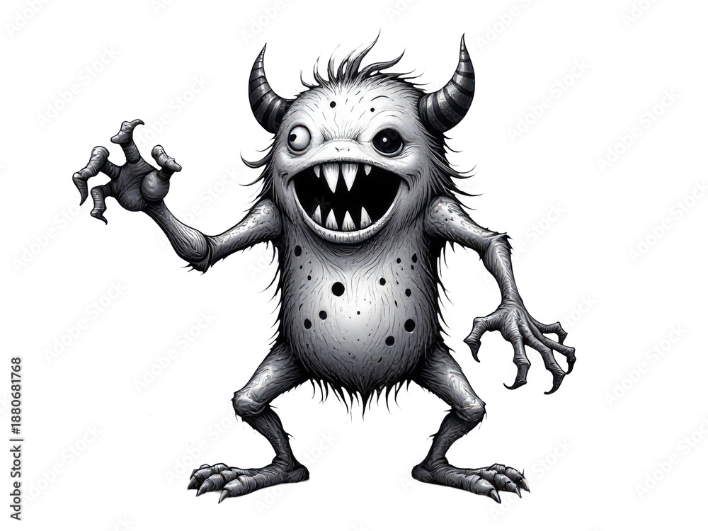 Fototapeta premium A classic illustration of a fearsome creature in monochrome tones