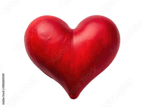 A small red heart shaped object placed on a white background