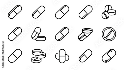 Collection of Various Pills and Capsules Outlined.