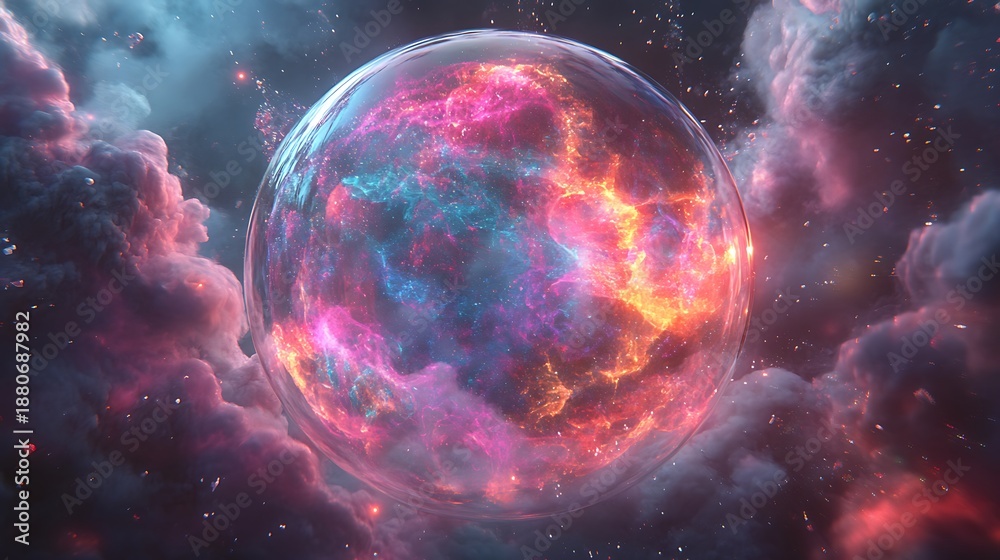 Fototapeta premium Abstract Celestial Sphere with Nebulous Cloudscape and Cosmic Particles