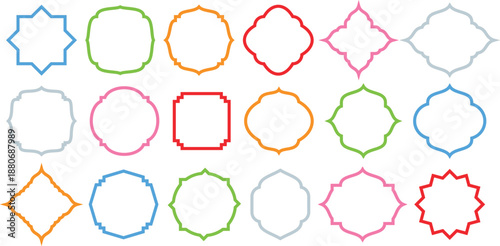 Set of black frames Islamic, arab line arch border tags vector icons Vector window, door collection. Domes of the mosque of Ramadan Kareem and Eid Mubarak. Oriental style. Copy space. Eastern culture.