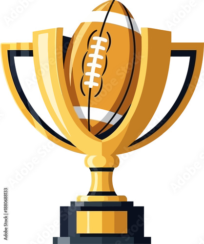 Golden American Football Trophy with Ball Symbol of Victory and Championship trophy