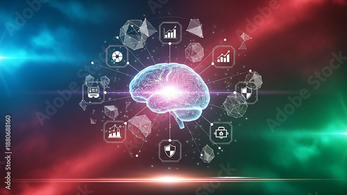 Wallpaper Mural ai brain digital network linking data analysis business growth security icons illustrating strategic technology for modern enterprise. Torontodigital.ca