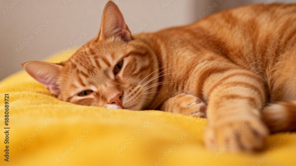 custom made wallpaper toronto digitalOrange tabby cat resting on yellow blanket