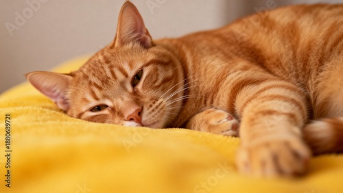 Wallpaper Mural Orange tabby cat resting on yellow blanket Torontodigital.ca