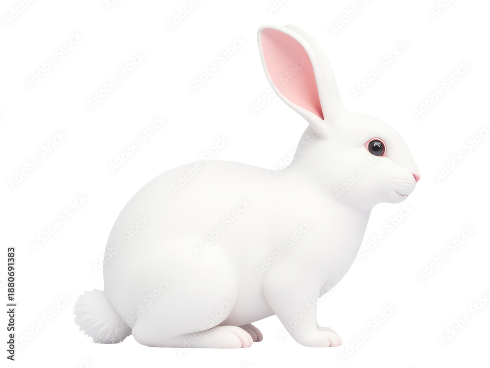 Obraz premium A white rabbit sits calmly on a white surface