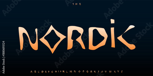 Nordic Tribal Font Mayan Logo Alphabet Celtic Medieval Letter Set Modern Typography, Scandinavian Typographic Design Typo Poster Headline, Type Symbol Logotype, Old Ancient Fonts. Vector Typeface