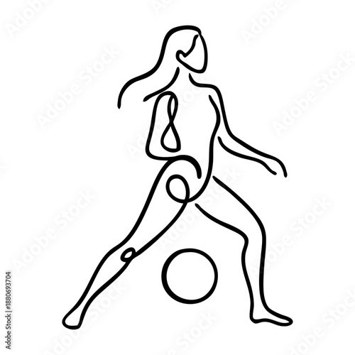 Dibujo sencillo con línea única de secuencia de acción deportiva con jugadora de fútbol 