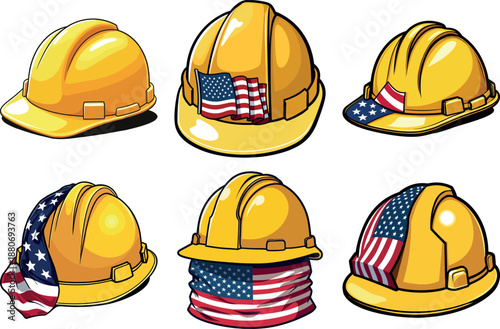 Yellow Hard Hats with American Flag Accents construction