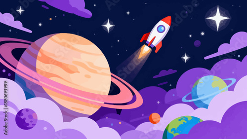Space rocket planet clouds