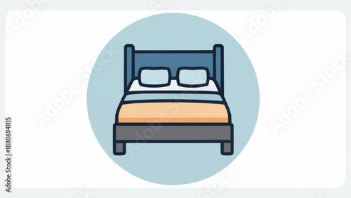 Simple illustration of a comfortable bed with pillows and blankets.