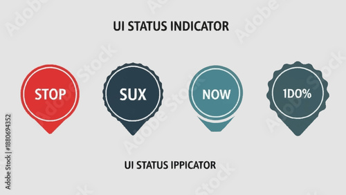 Set of UI status indicators with different states and icons.