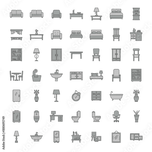 Collection of Simple Furniture Icons Set.