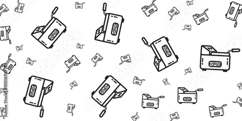 Retro gadgets and devices seamless pattern, hand-drawn illustration