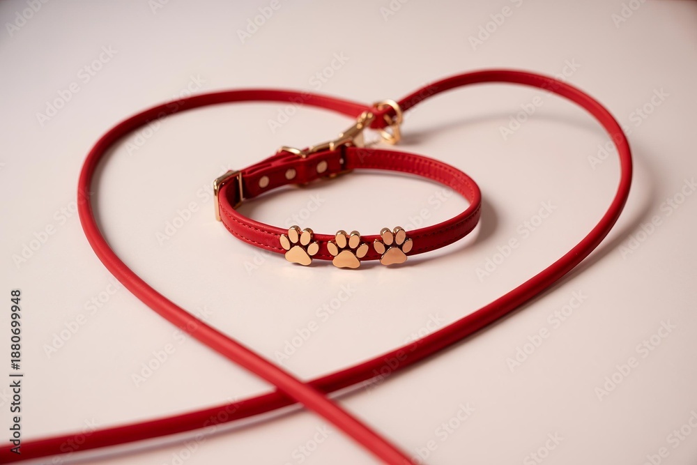Naklejka premium Stylish red pet collar with paw print design, perfect for showcasing your furry friend's personality.