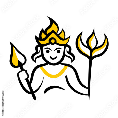 Indian Gods Set, Agni, Ganesha, Indra Idols Cartoon Vector Illustration

