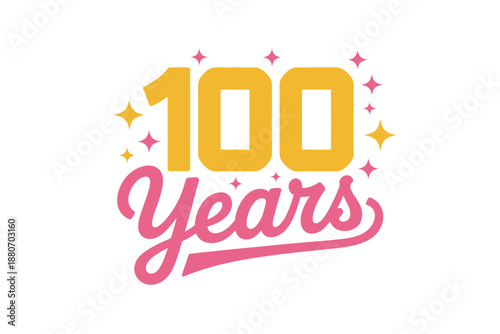 Colorful 100 Years Anniversary Celebration Logo with Sparkling Stars on White Background