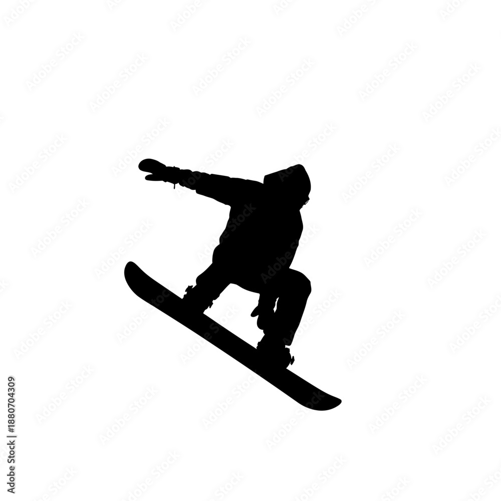 Naklejka premium Silhouette of a snowboarder performing a jump in mid-air.