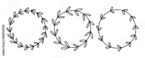 Simple handdrawn leaf frames creating a charming minimalist botanical border ideal for rustic wedding invitations, greeting cards, or elegant social media graphics.