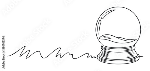 Continuous line drawing of an empty fortune telling crystal ball or snow globe with a simple flowing line, perfect for symbolic graphics or minimalist design projects