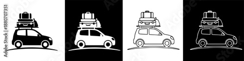 Essential mudik journey by car with stacked luggage: monochrome travel illustration